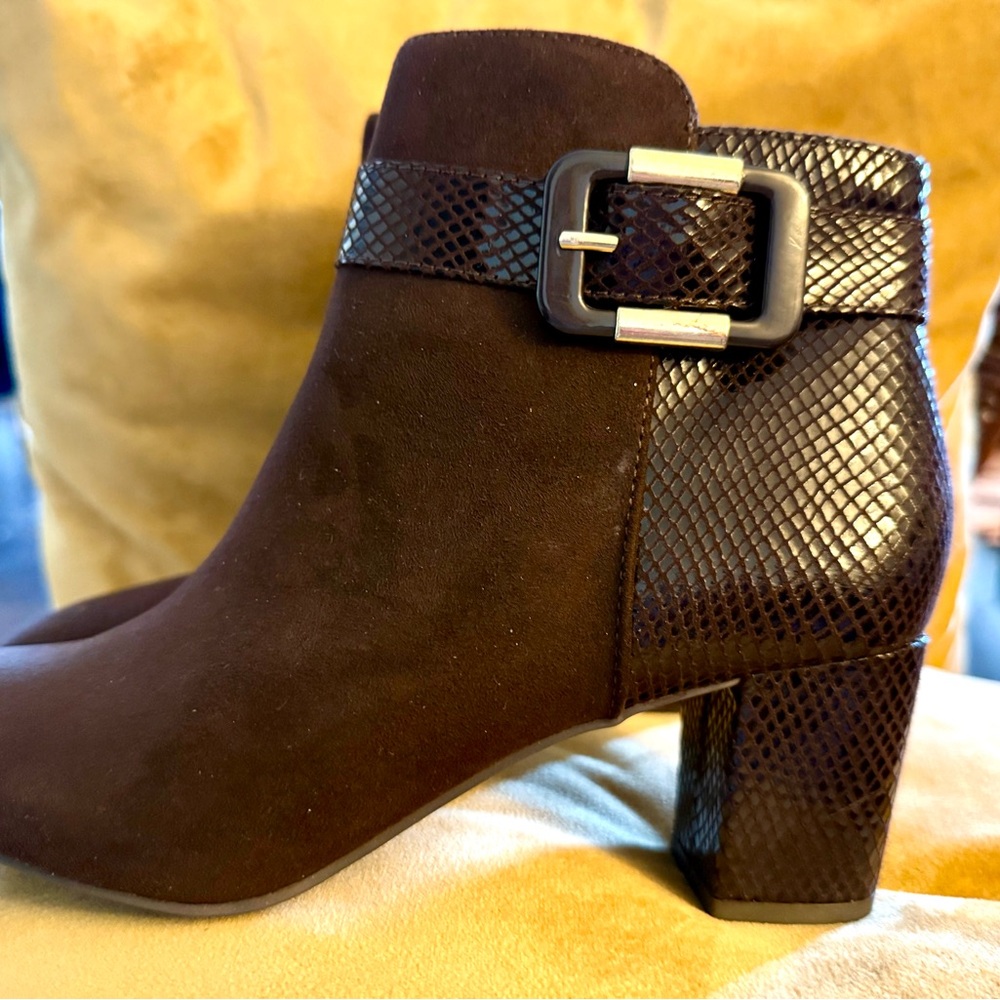 Karen Scott Dark Brown Ankle Boots with Snakeskin Accent